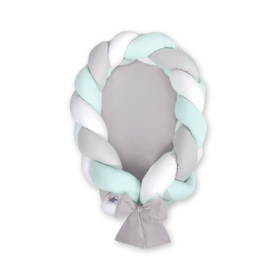 Gevlochten Babynest Geknoopte Bedbumper & Matras 2 in 1 Mint Wit Grijs