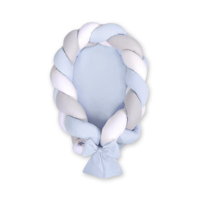 Gevlochten Babynest Geknoopte Bedbumper & Matras 2 in 1 Wit Grijs Blauw