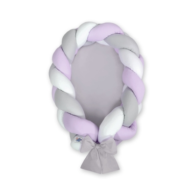 Gevlochten Babynest Geknoopte Bedbumper & Matras 2 in 1 Wit Grijs Purper