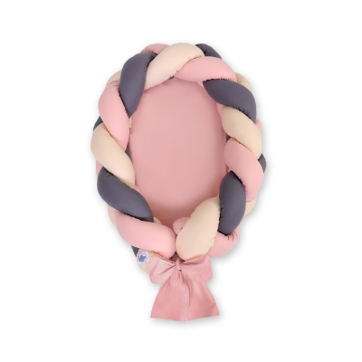 Gevlochten Bedrand Babynestje 2 in 1 Beige Antraciet Stofroze