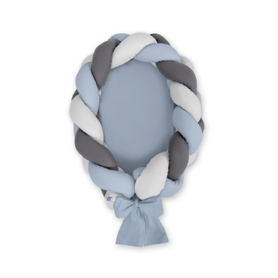 Gevlochten Bedrand Babynestje 2 in 1 Grijs Antraciet Pastelblauw
