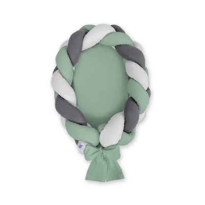 Gevlochten Bedrand Babynestje 2 in 1 Grijs Pastelgroen Antraciet