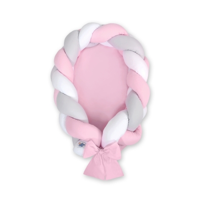 Gevlochten Bedrand Babynestje 2 in 1 Roze Wit Grijs