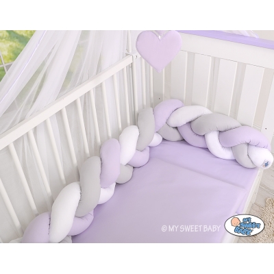 Gevlochten Box-Bedbumper Ledikant 180 cm Wit Grijs Purper