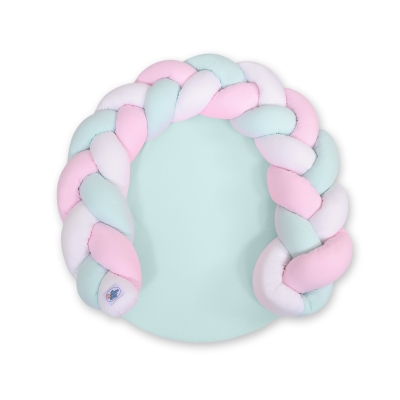 Gevlochten Donut Kussen voor Baby / Speelmat 2 in 1 Mint Roze Wit