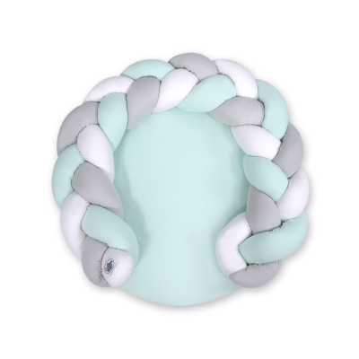 Gevlochten Donut Kussen voor Baby / Speelmat 2 in 1 Mint Wit Grijs