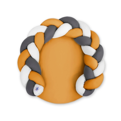 Gevlochten Donut Kussen voor Baby / Speelmat 2 in 1 Wit Antraciet Honing Mosterd