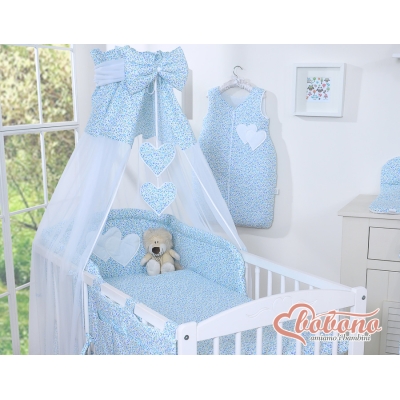 Hemeltje van Tule voor Babybed - Harten Blauw Bloemenweide Bloemen