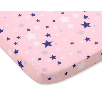 Hoeslaken 60x120cm Katoen voor Ledikant Blauw Roze Sterren