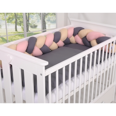 Hoofdbeschermer Gevlochten voor Ledikant 180cm  Beige Antraciet Stofroze