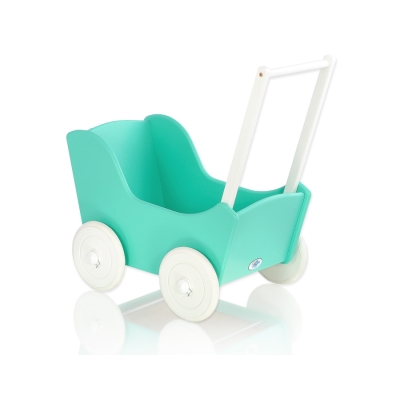Houten Poppenwagen met Dekentje Mint Wit