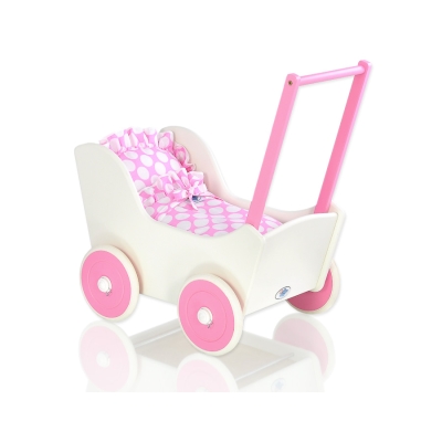 Houten Poppenwagen met Dekentje Wit