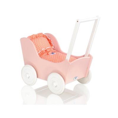 Houten Poppenwagen met Dekentje Wit Poederroze