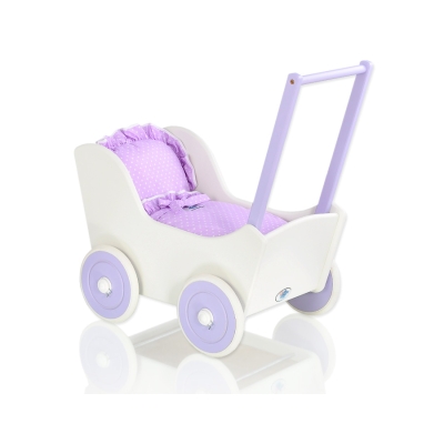 Houten Poppenwagen met Dekentje Wit Purper