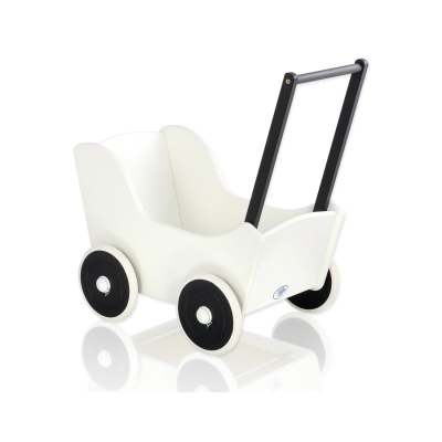 Houten Poppenwagen met Dekentje Wit Zwart