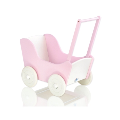 Houten Poppenwagen Roze Wit