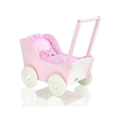 Houten Poppenwagen Roze Wit