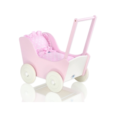 Houten Poppenwagen Roze Wit