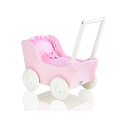 Houten Poppenwagen Roze Wit
