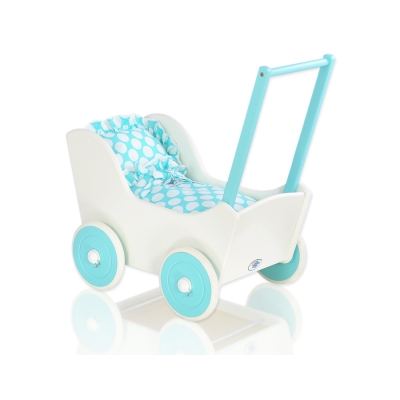 Houten Poppenwagen Wit Turkoois