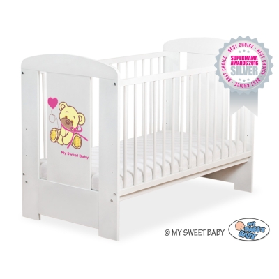 Ledikant 120x60 cm - Tedy Bear with bow Roze Wit Bear With Bow