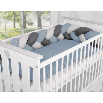 My Sweet Baby Gevlochten Bedbumper voor Babybed 180 cm Grijs Antraciet Pastelblauw