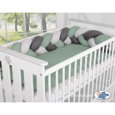 My Sweet Baby Gevlochten Bedbumper voor Babybed 180 cm Grijs Pastelgroen Antraciet