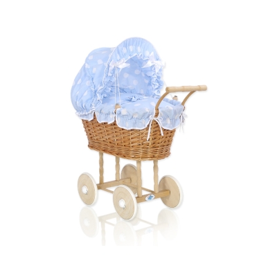 Natuurlijke Poppenwagen van Riet Blauw Polkaprikker