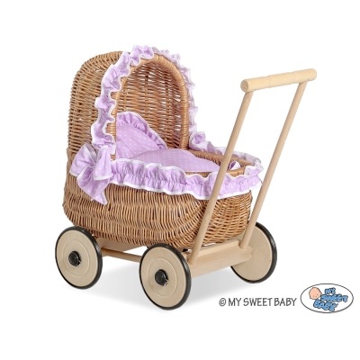 Natuurlijke Poppenwagen van Riet Purper Polkaprikker