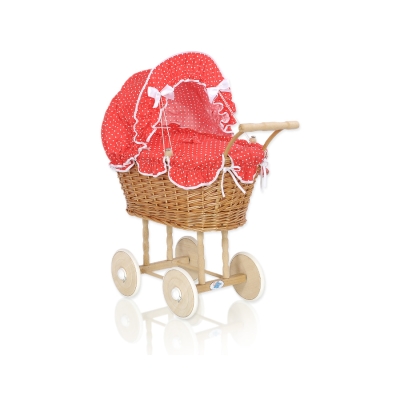 Natuurlijke Poppenwagen van Riet Rood Polkaprikker
