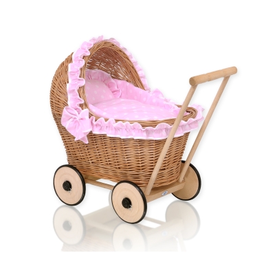 Natuurlijke Poppenwagen van Riet Roze Polkaprikker
