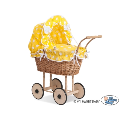 Natuurlijke Rieten Poppenwagen Geel
