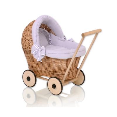 Natuurlijke Rieten Poppenwagen Grijs