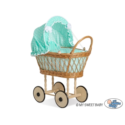 Natuurlijke Rieten Poppenwagen Mint