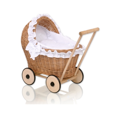 Natuurlijke Rieten Poppenwagen Wit