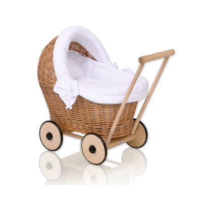 Natuurlijke Rieten Poppenwagen Wit