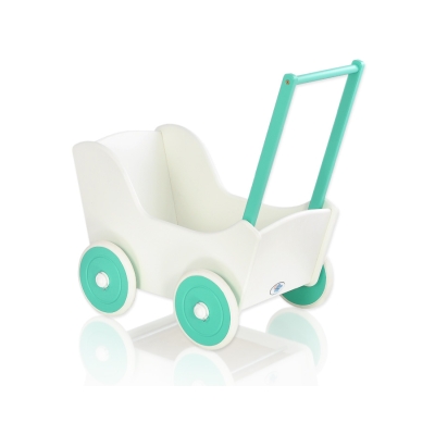 Poppenwagen Hout Mint Wit