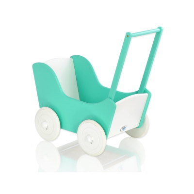 Poppenwagen Hout Mint Wit