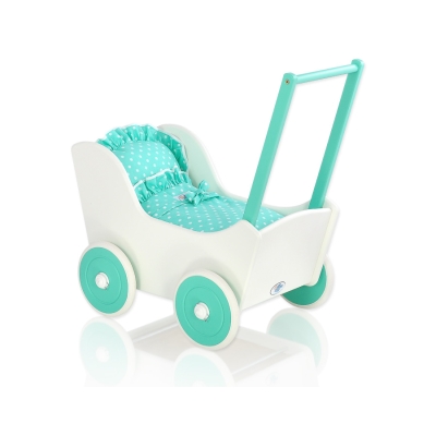 Poppenwagen Hout Mint Wit