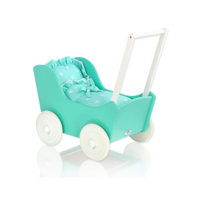 Poppenwagen Hout Mint Wit