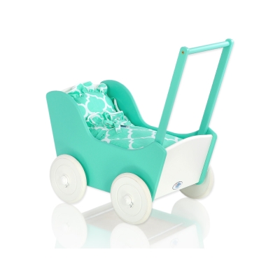 Poppenwagen Hout Mint Wit