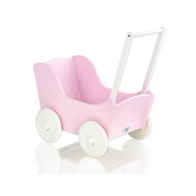 Poppenwagen Hout Roze Wit