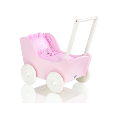 Poppenwagen Hout Roze Wit