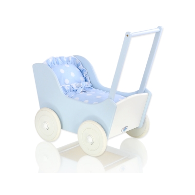 Poppenwagen Hout Wit Blauw