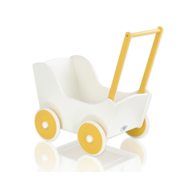 Poppenwagen Hout Wit Geel