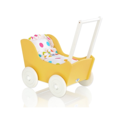 Poppenwagen Hout Wit Geel