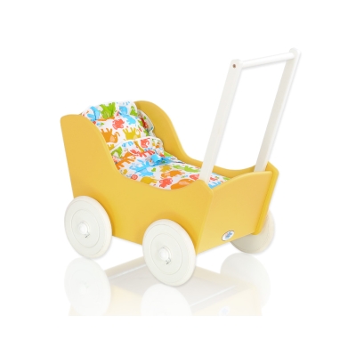Poppenwagen Hout Wit Geel