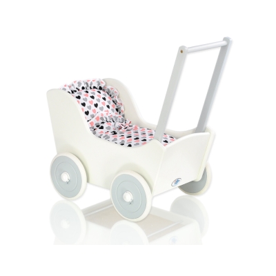 Poppenwagen Hout Wit Grijs