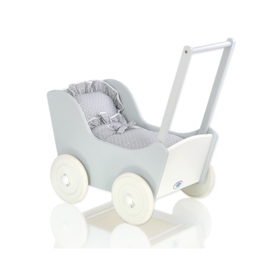Poppenwagen Hout Wit Grijs
