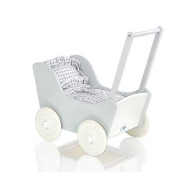 Poppenwagen Hout Wit Grijs